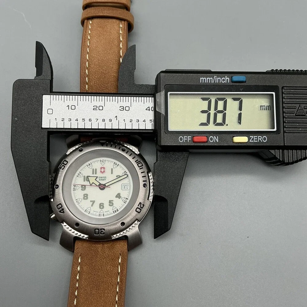 Vintage Swiss Army Lancer Mens Watch 39mm White Lume Leather Date New Battery